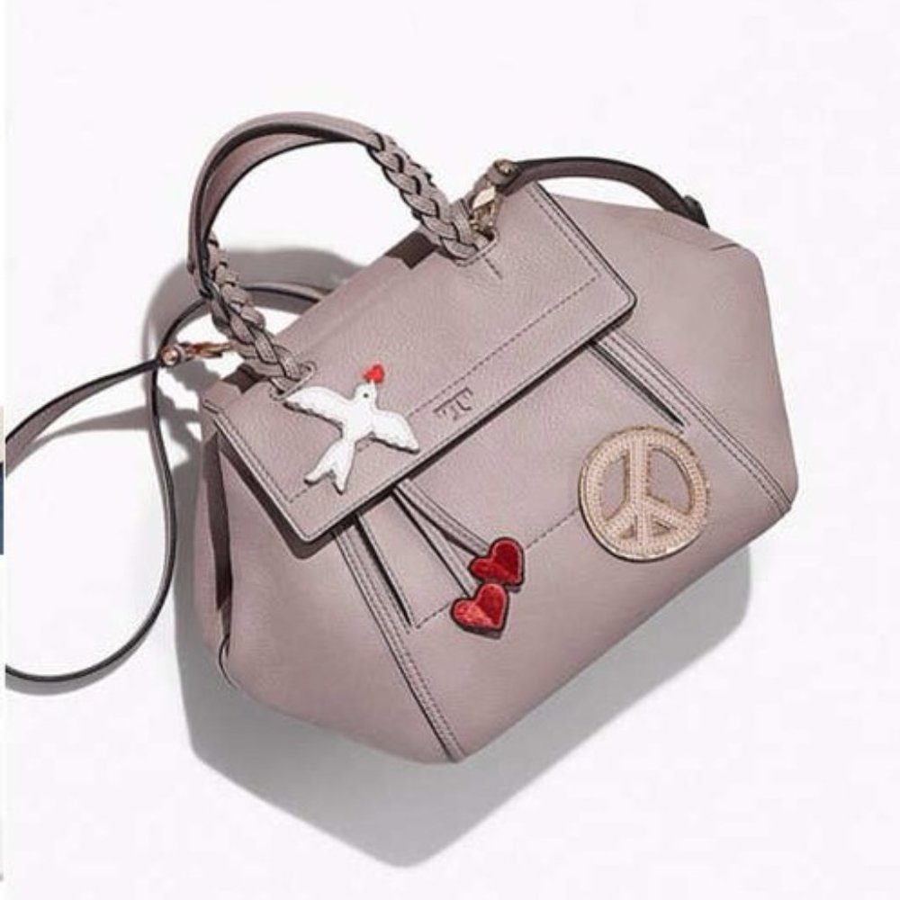 Tory Burch RARE Peace Half Moon Grey Satchel EUC